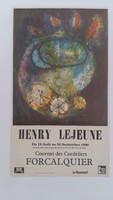 Affiche pour exposition <em><strong>Henry Lejeune</strong></em> , au Couvent des Cordeliers (Forcalquier) , du 18 août au 30 septembre 1990.